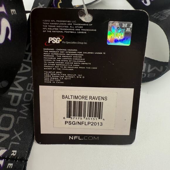 NWT NFL Baltimore Ravens Super Bowl XLVII Champions Lanyard Keychain ID Holder - Picture 3 of 5